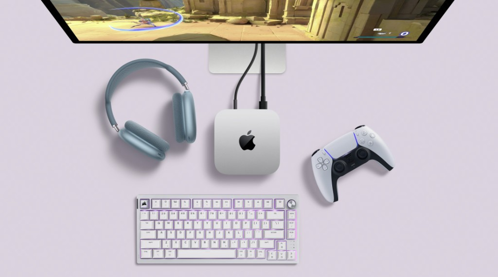 Zutcloud Mac mini M4 Cloud-Miete: silberner Apple-Silicon-Bare-Metal-Rechner mit externem Display und Tastatur—macOS-Entwicklungsumgebung nach Bestellung